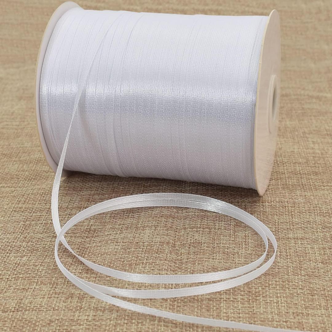 1/8 Inch x 870 Yards White Thin Solid Satin Ribbon Giant Spool Double Face Woven Polyester Fabric Ribbons for Crafts Hanging Tags Invitation Card Balloons Bouquet Hair Gift Wrapping Party Decoration