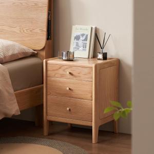 100% Solid Oak Nightstand with 3 Drawers No-Assembly | Mid century modern, Natural grain, Durable long term use,Night Stand for Bedroom, Small Bedside Table for Low Bed