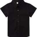 Child Pure Color Shirt Black Button Down Blouse Short Sleeve Boys Girls Breathable Comfortable Casual Sport Tops Playwear Size 5-6T