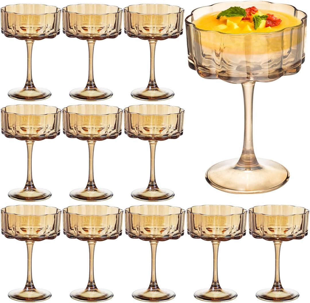 Vintage Champagne Coupes Glass Cute Martini Cocktail Glasses,13oz Crystal Martini Wine Glasses Set Of 12 Elegant Flower -Shaped Goblet Drinking Champagne Dessert Yogurt Ice Cream Glassware Cups Amber