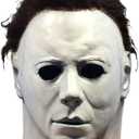 Halloween Horror Mask, Deluxe White Latex Full Head Mask with Black Hair, Costume Accessory