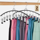 HOUSE DAY Legging Organizer for Closet, Metal Yoga Pants Hanger 2 Pack w/10 Clips Holds 20 Leggings, Space Saving Hanger Closet Organizers and Storage, Clips Hanger for Pants, Skirts, Hats, Black