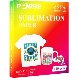 Sublimation Paper 8.5x11 Inch, 50 Sheets, Compatible with Sublimation Printer Sublimation Ink, Ideal Transfer Paper for T-Shirts, Mugs & Various DIY Projects