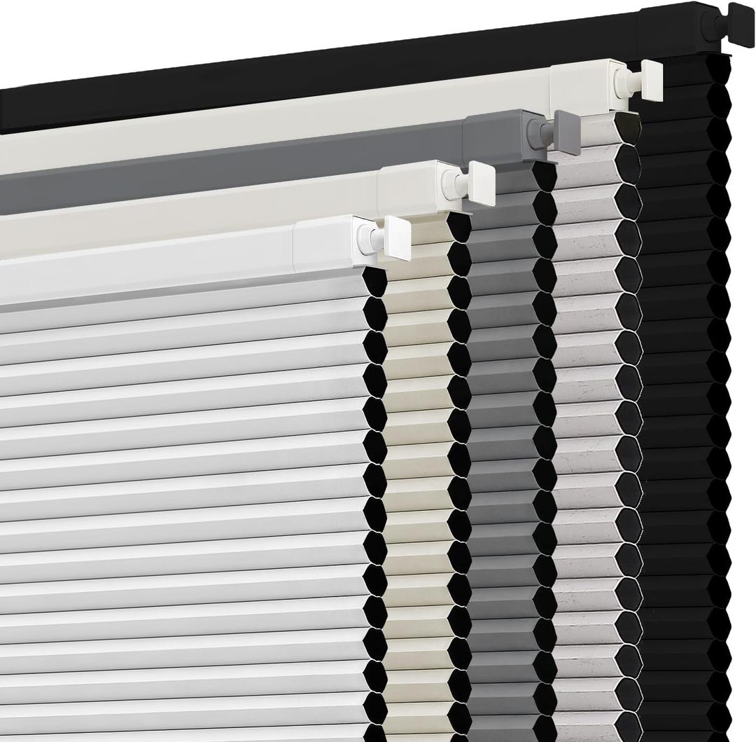 SUNOFF Cordless No Drill Blackout Cellular Shades, 34" W x 64" H, White