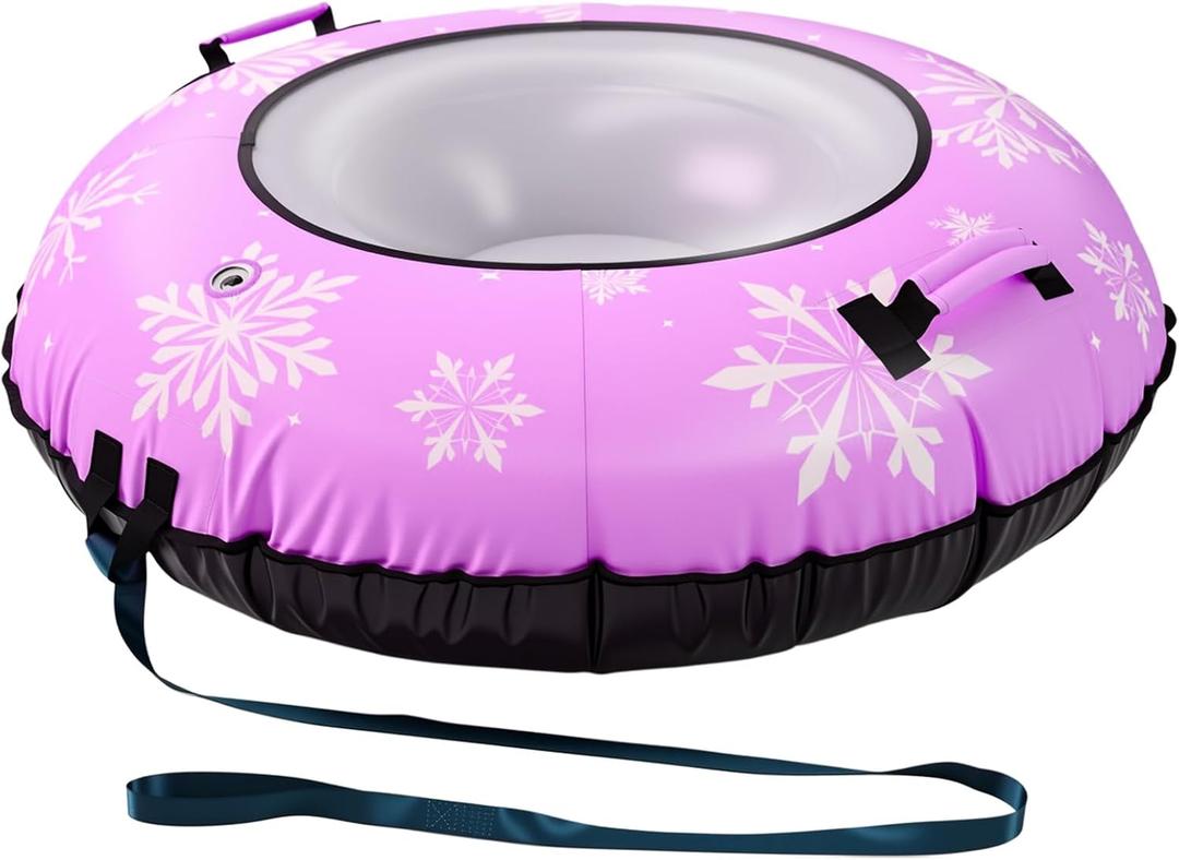 42" Heavy Duty Snow Tube 1/2 Pack with Premium Canvas Cover for Kids Ages 13+ Adults, Inflatable Snow Tube Sled with Thickened Bottom Tow Strap Repair Kit, Outdoor Winter for Sledding (Pink)