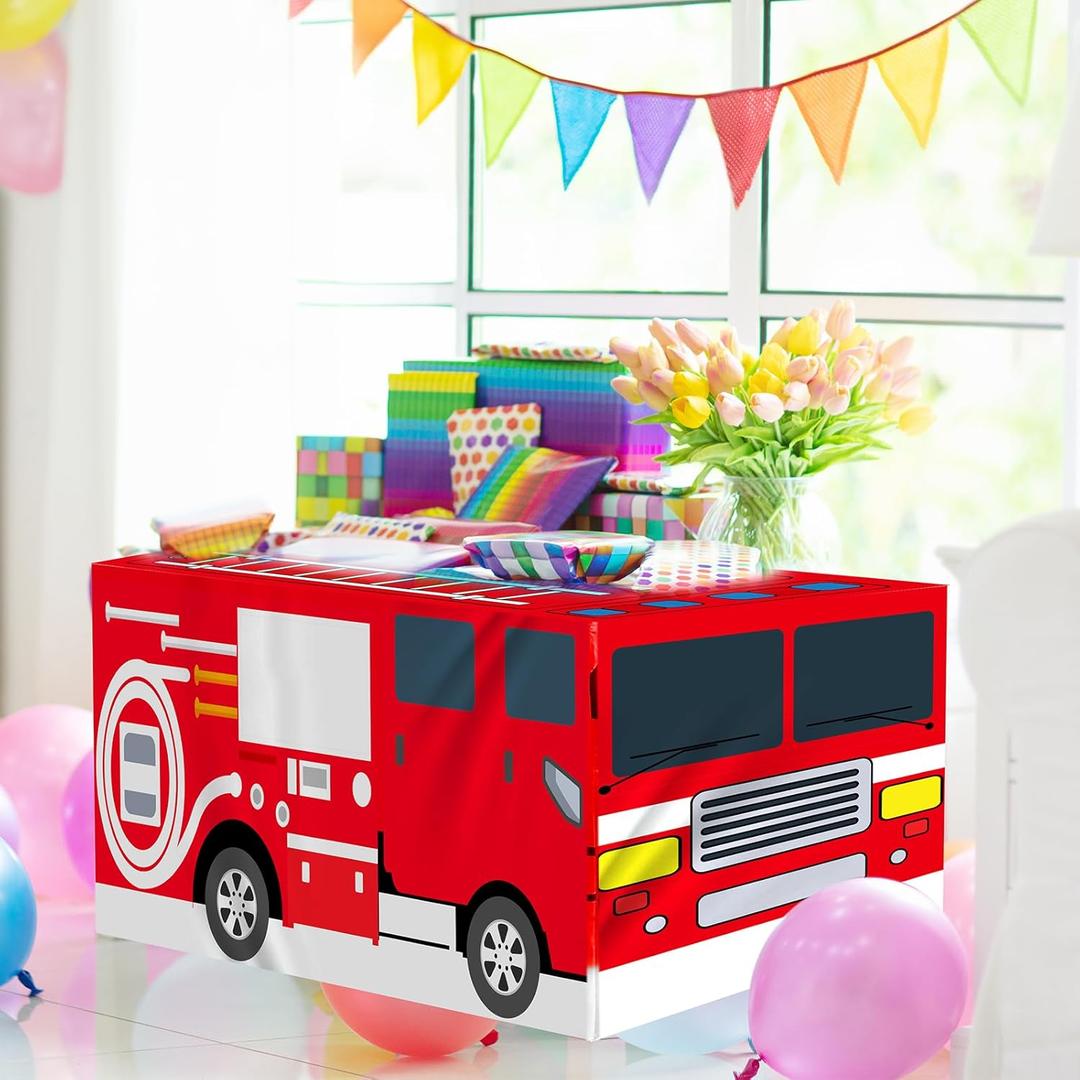 6 Ft Fire Truck Tablecloths Birthday Party Decorations Fire Truck Theme Table Cover Washable Fabric Polyester Rectangle Table Covers Protector for School Back to School Party Decorations (Red)