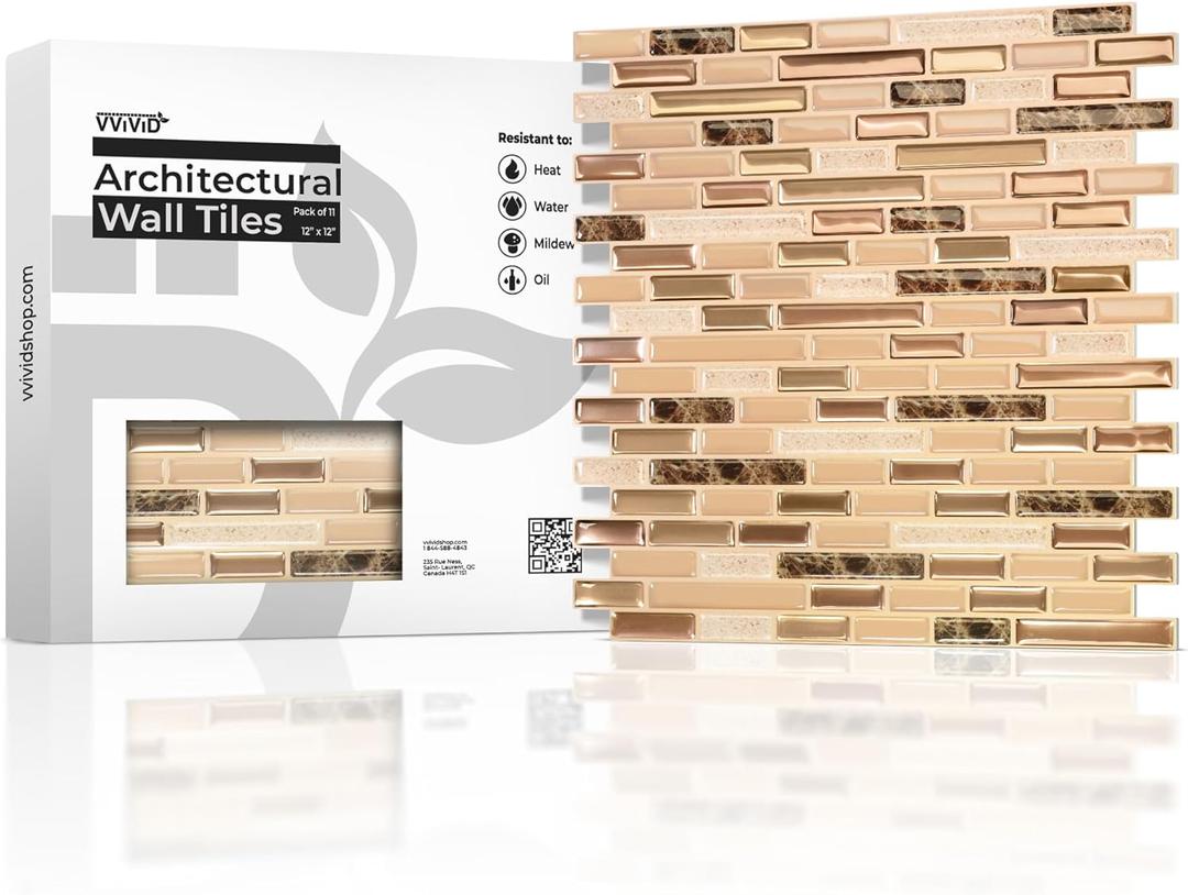 VViViD 11 Sheets Peel and Stick Faux Marble, Chrome, and Glass Wall Tiles, Self Adhesive Backsplash 12x12, 2mm Thick Kitchen, Bathroom (11 sq. ft.)