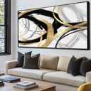Abstract Wall Art Pictures for Living Room Gold Wall Decor Line Art for Bedroom Kitchen Home Office Decoration Framed Art 24"x48"