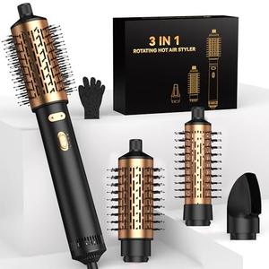 4 in 1 Rotating Hair Dryer Brush Spinning with Detachable Brush(2" & 1.5"),Negative Ionic Brush Blow Dryer 100-120V,3 Heats and 2 Speeds Rotating Hot Air Brush for Curling,Straight,Drying