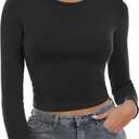 Zeagoo Womens Ribbed Fitted Crop Tops Long Sleeve T Shirts Basic Scoop Neck Casual Slim Fitted Y2k Clothes 2026 (XXL)