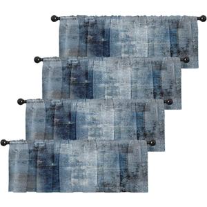 Emvency 4 Pack Valances Window Treatments, Blue Abstract Modern Art Blackout Drapes Adjustable Curtain for Windows Living Room Kitchen Over Sink, 52x18 Inch Rod Pocket Valances