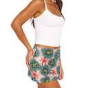 Women Low Rise Mini Skort Floral Beach Skirt with Shorts Pink Green S (S)