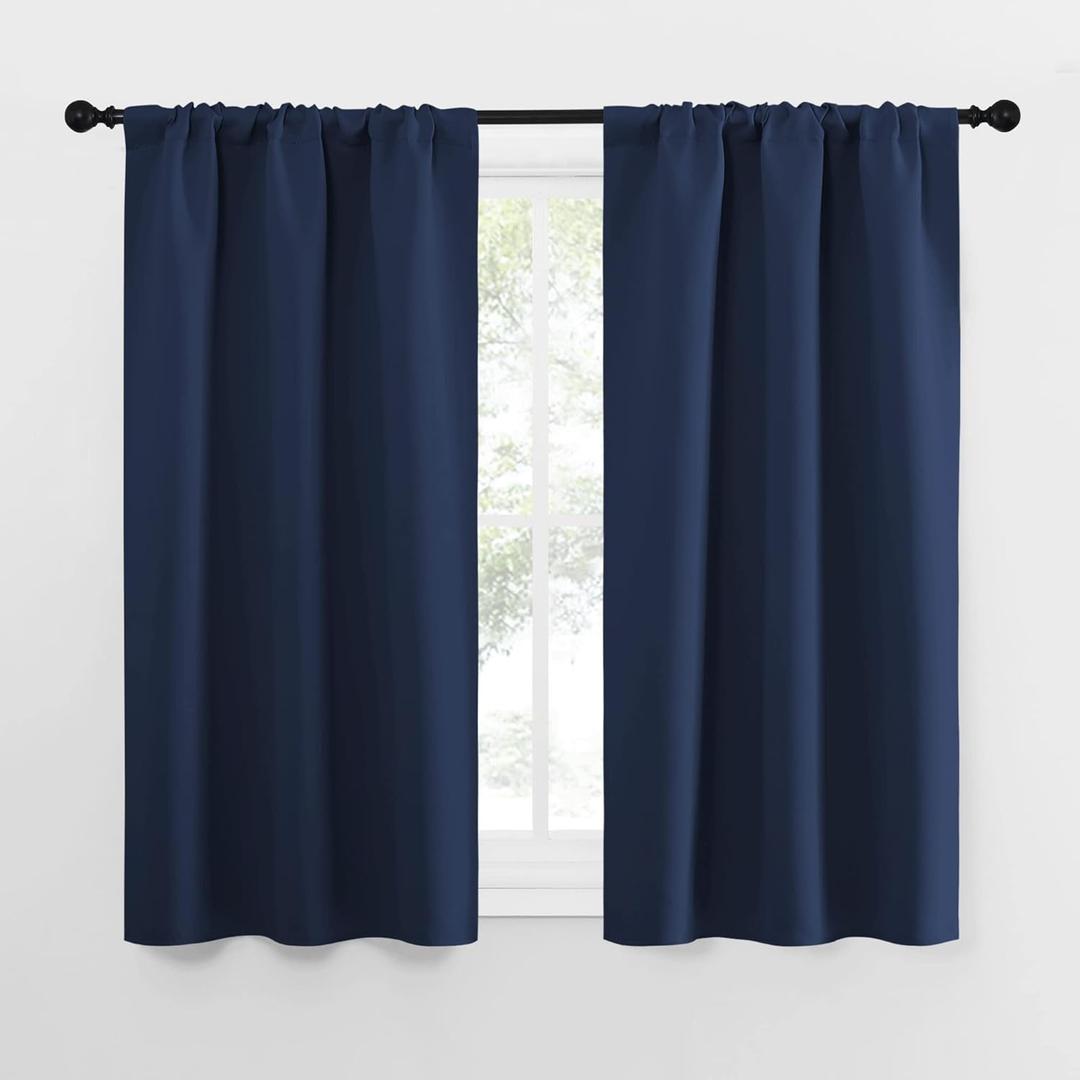 NICETOWN Kitchen Curtains, Short Blackout Curtains & Drapes, Thermal Insulated Blackout Curtain Panels for Kids Room, Play Room (Navy, 34" Wide by 54" Long, 2 PCs)