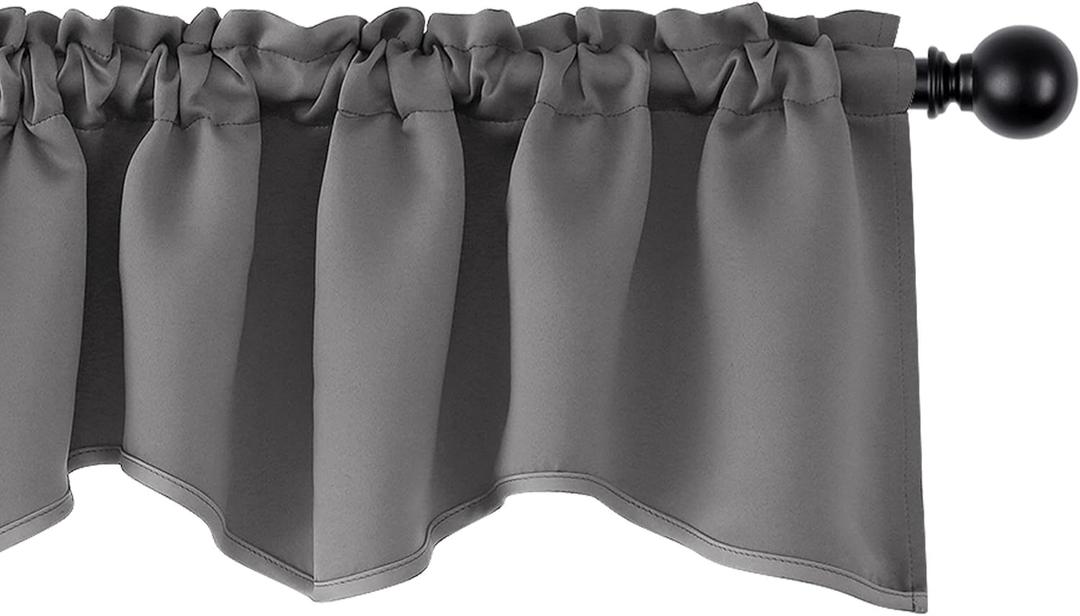 Deconovo Valances for Windows, Kitchen Valance for Window Topper, Scalloped Room Darkeing Small Curtain for Living Room Bedroom, Rod Pocket, Machine Washable, 52x18 Inch, 1 Panel, Light Grey