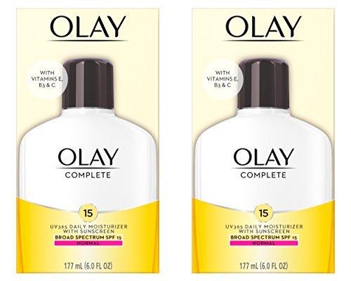 Olay Face Moisturizer, Complete with Sunscreen SPF 15, Daily Facial Lotion for Normal Skin, Lightweight Hydrating Broad Spectrum Sun Protection - Vitamin C, E, and Niacinamide - 6 Oz 2 Pack