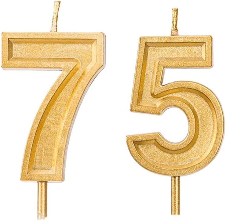 2.76 inch Gold 75th Birthday Candles,Number 75 Cake Topper for Birthday Decorations