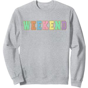 WEEKEND Shirts, VACATION Pastel Varsity Letters Sweatshirt, Small