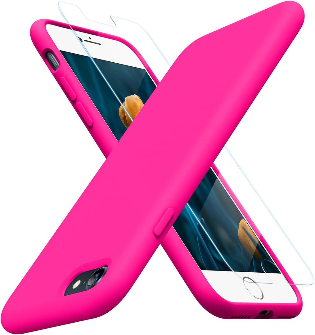 Miracase Ultra Slim Designed for iPhone SE Case 2022(3rd Gen)/iPhone SE 2020 Case(2nd Gen)/iPhone 7 Case/iPhone 8 Case with Screen Protector, Multi-Color Silicone Shockproof Phone Case(Hot Pink)