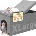 Zerbuger Cat Litter Box Enclosure Furniture for Odor Control, Hidden Cabinet Cats Litter Ottoman with Flip-Up Lid,Cat Litter Box Bench with Storage Space, Dog Proof (Light Grey, X-Large), 30"L x 20"W x 20"H