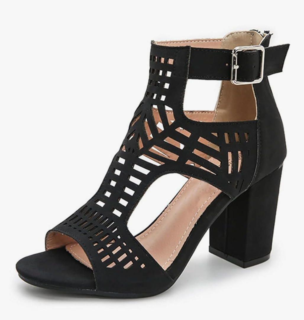 AOSPHIRAYLIAN Chunky Heeled Sandals for Womens Bohemian Cutout Open Toe Summer Block Heeled Party Sandals, 7.5