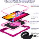 Case for iPad Pro 13 Inch 2024 M4 (7th Generation) Kids,Rugged Heavy Duty Shockproof Protective with 360Rotating Stand,Pencil Holder,Hand/Shoulder Strap Cover for Girls,Women,Rosy Red+Pink