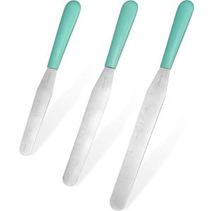 U-Taste Cake Icing Spatulas Set: Straight Decorating Frosting Knife with 6", 8", 10" Thinner Stainless Steel Blade, Flexible Smoothing Spreading Tools with Comfortable PP Handle for Cream (Aqua Sky)