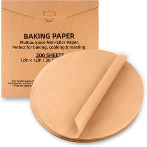 200 Pcs Parchment Paper Baking Sheets Round 12 Inch,Round Cake Pan Parchment liners,Baking Parchment Non-Stick Baking Parchment Paper Circles,Baking Air Fryer Steaming Bread Cup Cake(Brown-12")