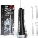 Water Flosser, Water Dental Flosser Pick for Teeth, IPX7 Waterproof Oral Irrigator, 3 Modes 4 Replaceable Jet Tips, Professional Flossing Cleaning Picks for Home Travel Gums, Braces Care (Black)