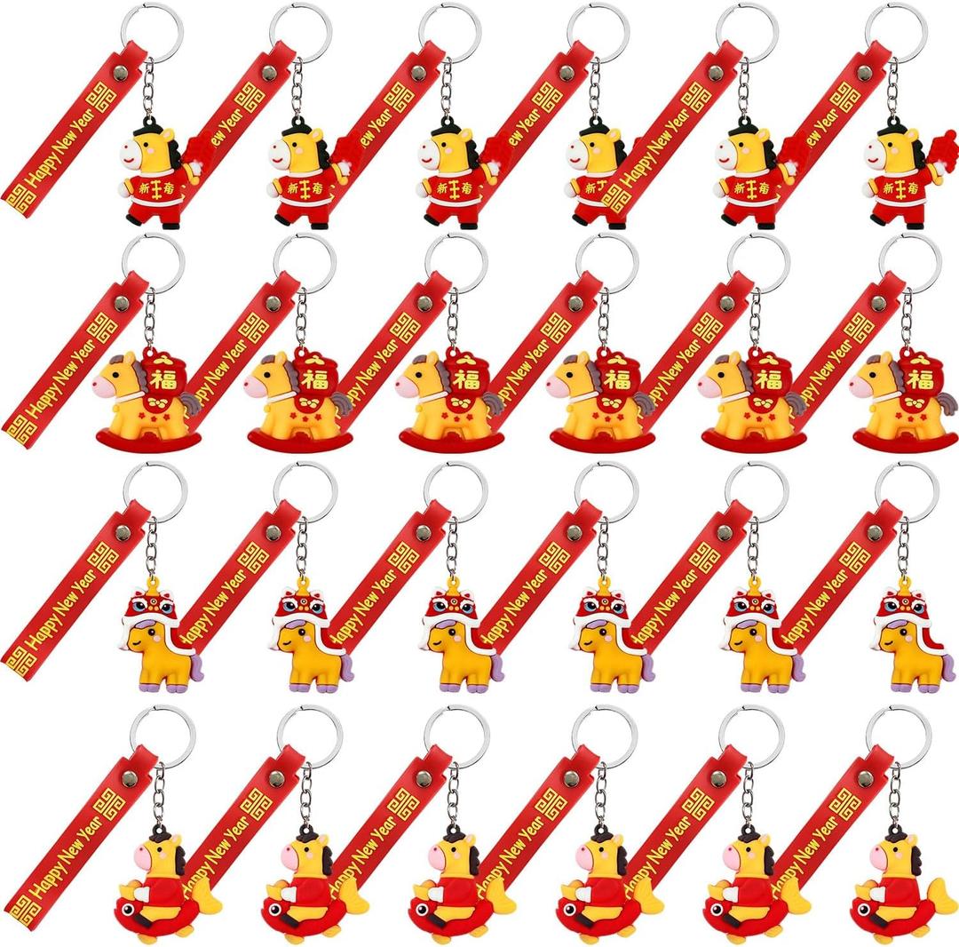 Huaerle 24 Pcs Horse Keychain Chinese New Year Keychains 2026 Chinese Zodiac Horse Keychain Keyring for New Year Zodiac Gift Souvenir