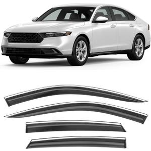 Shatterproof Taped-On Window Deflectors for Honda Accord 2023-2025 with Chrome Trim, Rain Guards, Window Visors for Car, Vent Deflector, 4pcs