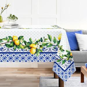 Spring Summer Tablecloth 6084 inch, Waterproof Blue Lemon Table Cloth Washable, Stain Resistant Cloth Table Cover for Party Picnic Dinner Decor (Lemon)