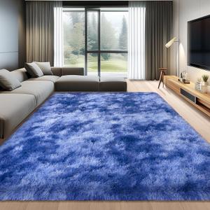 Boy Rugs for Bedroom 5x7, Tie-dye Royal Blue Area Rug for Kids Playroom Nursery Teen Room Decor, Fluffy Fuzzy Soft Plush Shaggy Floor Living Room Carpet
