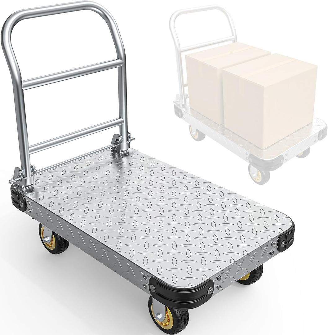 2000lbs Heavy Duty Platform Truck Cart, 36" x 24" Up-Grade Powder-Coated Steel Flatbed Cart with 6" 360 Degree Swivel Casters Foldable Push Cart Dolly for Warehouse/Home