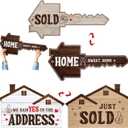 2 Pcs Extra Large Real Estate Sold Sign for New Homeowners, 26.5" and 24.1", Corrugated Board Double Sided Social Media Photo Props Home Key Shaped Closing Gifts for Buyers agent (Classical)