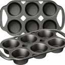 HONGBAKE Everline Collection Cast Iron Muffin Pans, Non toxic Uncoated 6-Cup Muffin Tins, Non-Stick Pre-Seasoned Cupcake Tray Pan Set for Baking, Oven & Stovetop Safe, Standard Size, 2 Pack