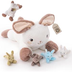 Bunny Stuffed Animals, Mommy Bunny Plush with Baby, 5 Pcs Plush Toy for Girl Boy, Birthday Valentine's Gifts for Girlfriend, Kids, Toddler, Age 3-8, White