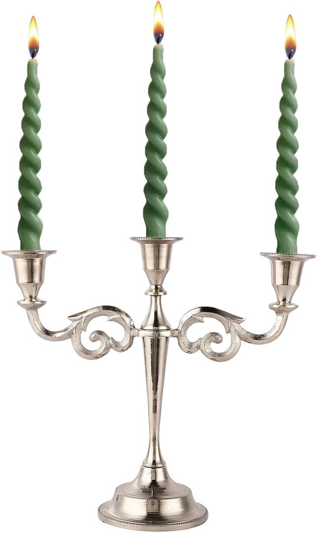 3 Arm Candelabra Taper Candle Holders Decorations Indoor Kitchen Dcor Table Candles Candlestick Candelabra Centerpiece (Silver)