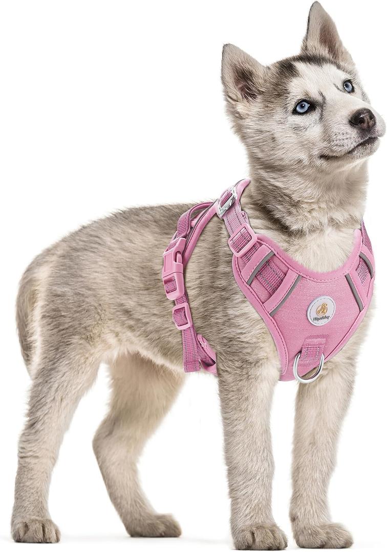 Dog Harness Small Sized Dog, No Pull Pet Harness with 2 Metal Rings and Control Handle, Adjustable Soft Dog Vest with Reflective Strips, Easy Walking and Training for Small Dogs, Pink, S