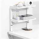 Spacrea clamp on Desk Shelf, 2 Tier Office Desk Shelves Organizer, Wood Desktop Supplies Storage Rack, Desk Organizers and Accessories (White)