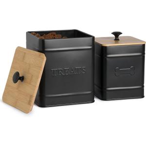 Dog Treat Container Airtight (Set of 2) Dog Treat Jar Matte Black w/Airtight Bamboo Lid, Dog Treat Container for Countertop holds up to 20 cups, Dog Treat Jars for Kitchen Counter