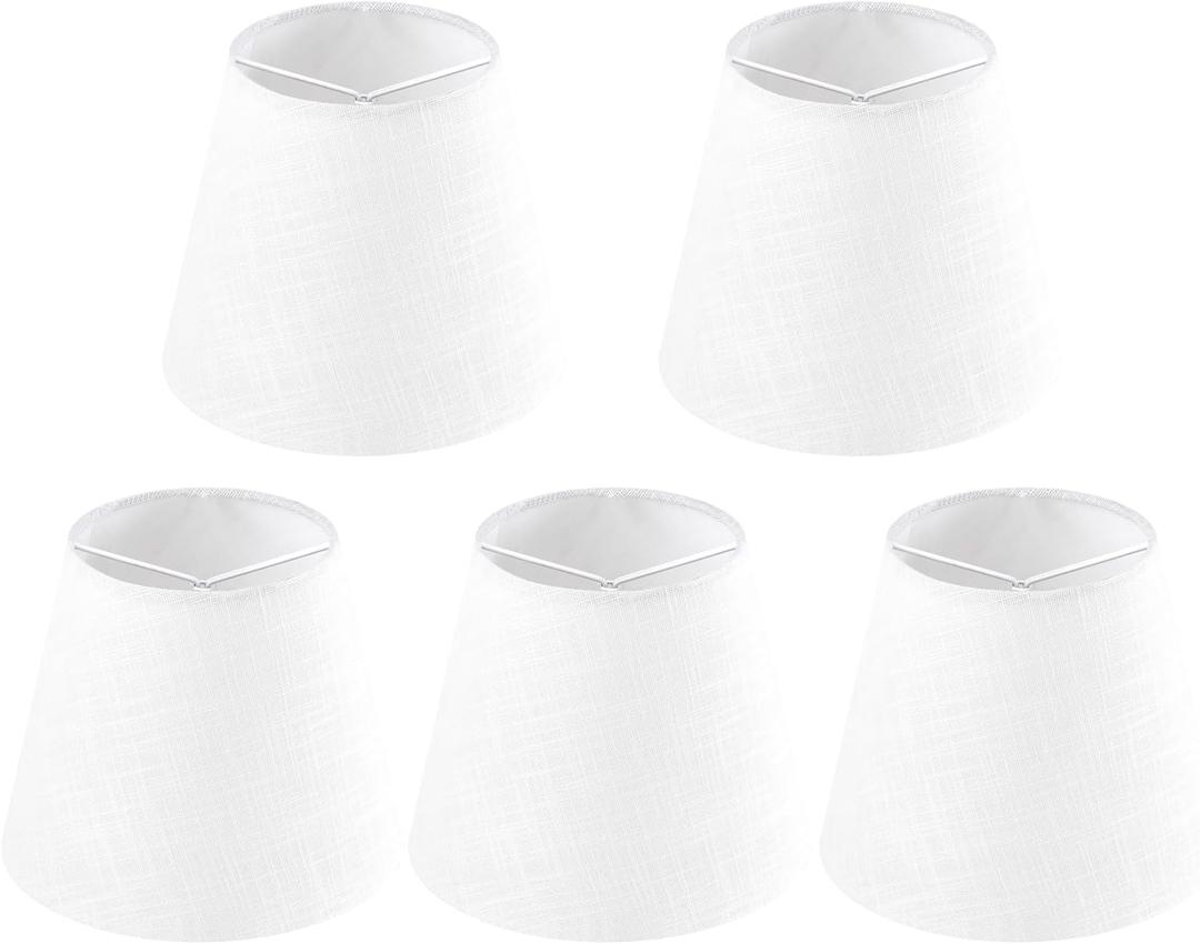 GO&SO Linen Small Lamp Shades for Chandelier, Clip on Lamp Shade Set of 5 White Lamp Shade, 4x6x5 IN Mini Lamp Shades, Modern Barrel Lamps Shades for Small Table Lamps, Desk Lamps, Pendant Lights
