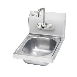 FSE HS-64 Wall Mount Hand Sink, 9"W x 11"D x 5" Bowl with 4" OC Electronic Faucet and 4-1/2" Double Bend Spout, Includes Control Module, Mixing Valve, and Supply Hose, Stainless Steel Utility Basin