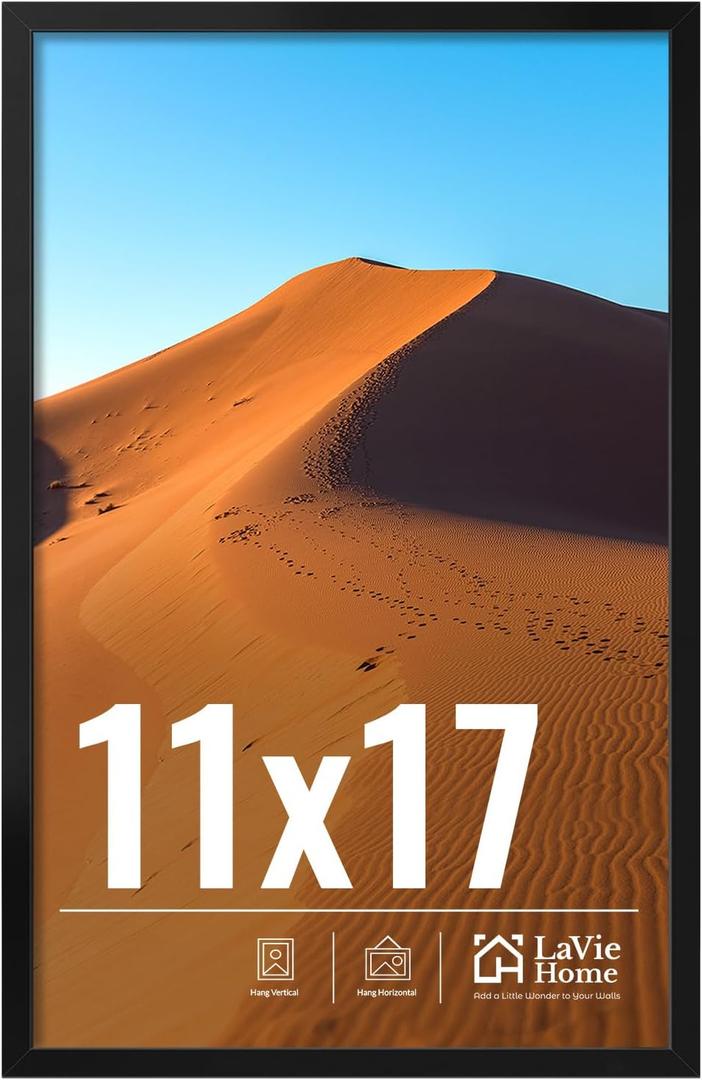 LaVie Home 11x17 Picture Frame for Wall Display, 11x17 Black Picture Frame with HD Plexiglas, 11 x 17 Poster Frame 1 Pack, Display Frame for Vertical or Horizontal, Classic Collection