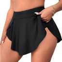 SHENHE Women's Plus Size Ruffle Swim Skirt High Waisted Asymmetrical Hem Flowy Skirted Swimsuit Bottom (Black, XL)