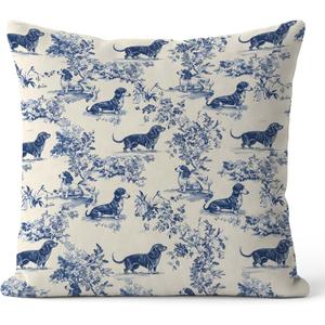 FGFK Blue and White Chinoiserie Dachshund Pillow Covers 18x18, Dachshund Lovers Gifts, Toile de Jouy Sausage Wiener Dog Decorative Throw Pillow Covers for Home Living Room Bedroom Sofa Couch (Color-03)
