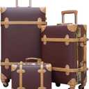 urecity Vintage Luggage Sets of 3 Piece - Hardside Lightweight Spinner Suitcases - Retro Travel Set includes Under Seat Train Case, 26"+20"+12" (Brown)