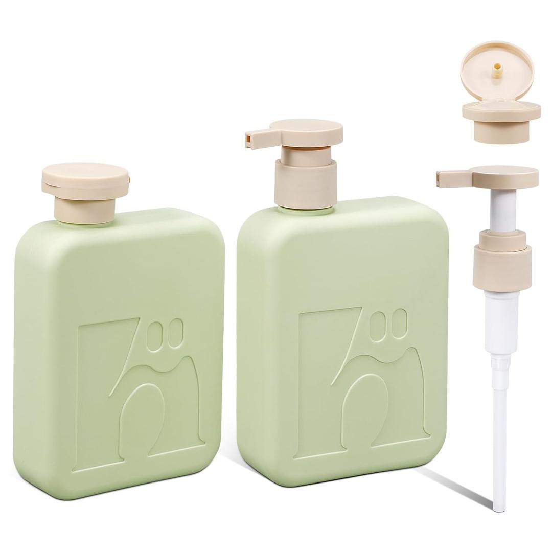 Travel Pump Bottles, Refillable Plastic Empty Squeeze Bottle with Flip Caps, Leak-Proof Dispenser Lotion Container for Shampoo, Soap, Toiletries for Vacation, Gym, Home(2 Pack, 11oz/330ml) (Green)