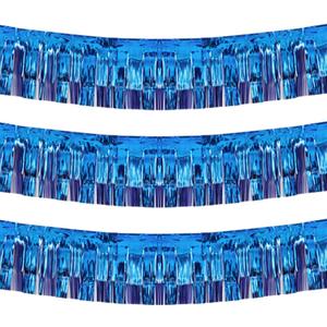 Thick 10 Feet by 15 Inch Royal Blue Foil Fringe Garland - Pack of 3 | Shiny Metallic Tinsel Banner for Parade Floats, Bridal Shower, Wedding, Birthday, Christmas | Wall Hanging Drapes (3)