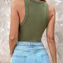 CHICME Women Built-in Bra Tank Tops Sleeveless Casual Shirts Racerback Ribbed Fitted Tank Tops (Green) Small