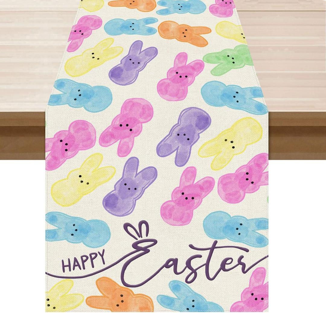 XCHI Colorful Watercolor Cute Bunny Rabbits Easter Table Runner Table Decoration for Party Home Kitchen Dining Holiday Decor 13x90 Inch